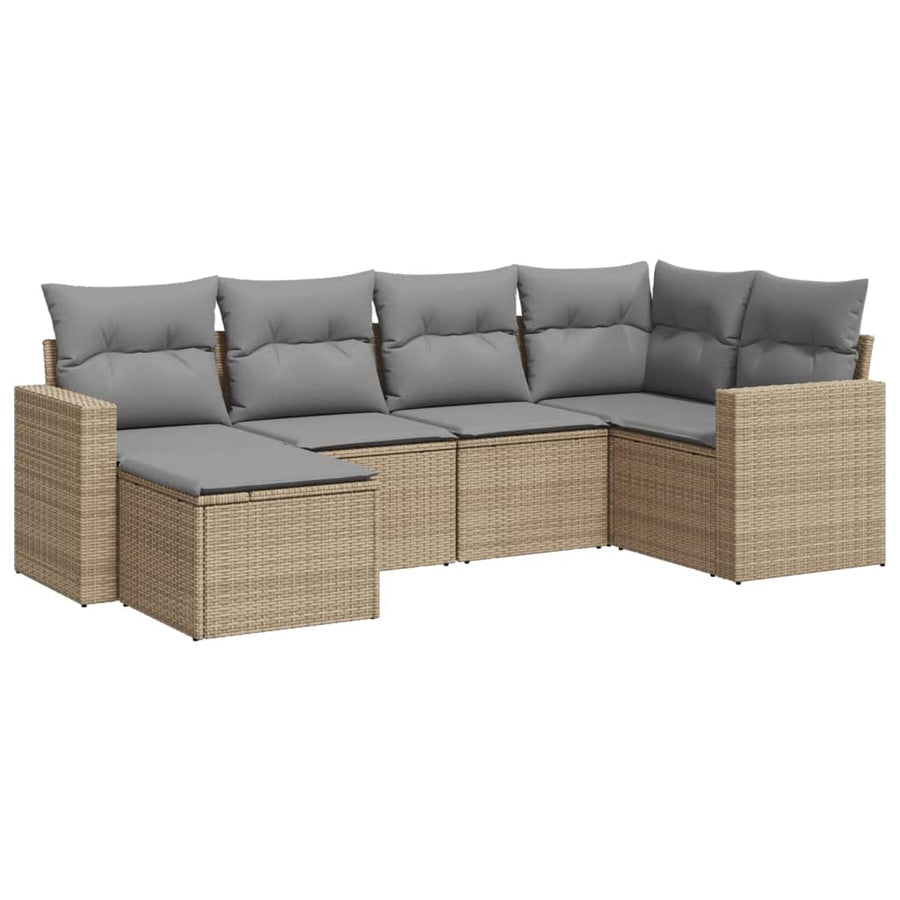 6-Delige Loungeset Met Kussens Poly Rattan Beige