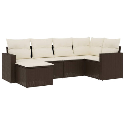6-delige Loungeset met kussens poly rattan bruin Bruin en crème Zonder tafel