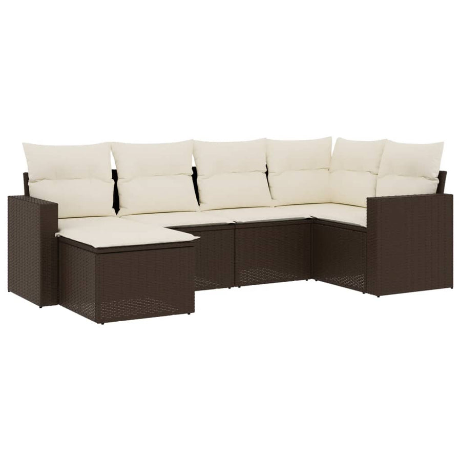6-delige Loungeset met kussens poly rattan bruin Bruin en crème Zonder tafel
