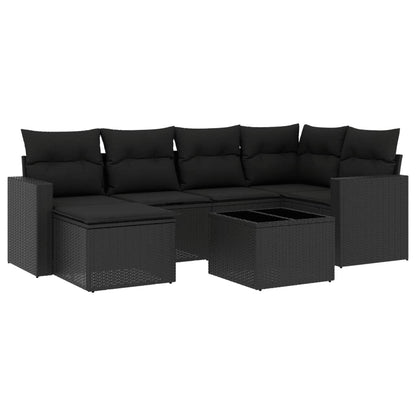 7-Delige Loungeset Met Kussens Poly Rattan Zwart