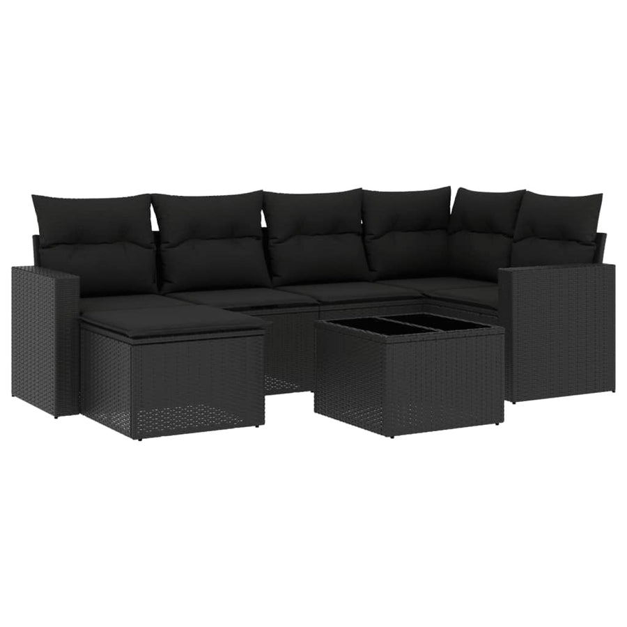 7-Delige Loungeset Met Kussens Poly Rattan Zwart