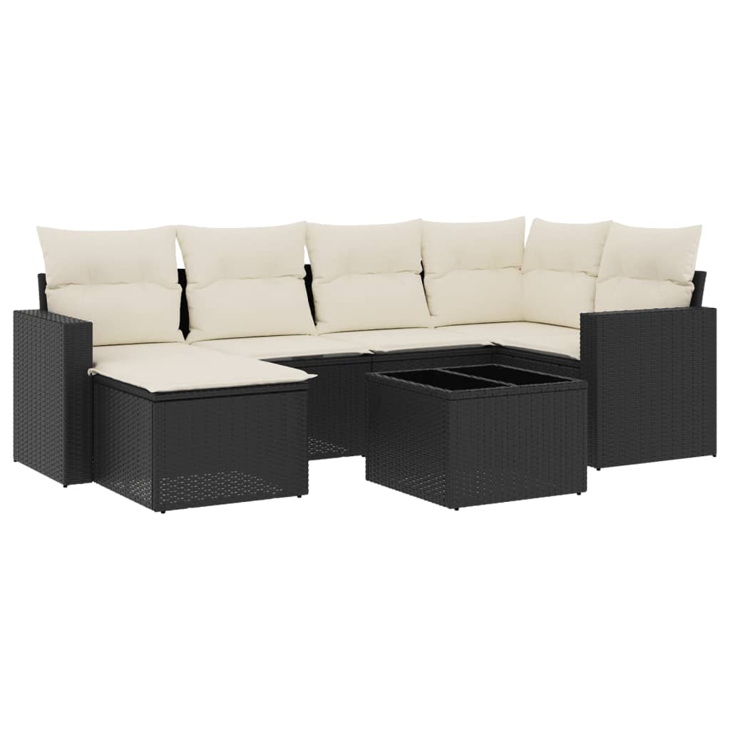 7-Delige Loungeset Met Kussens Poly Rattan Zwart