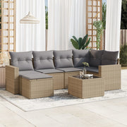 7-piece Loungeset with cushions poly rattan beige