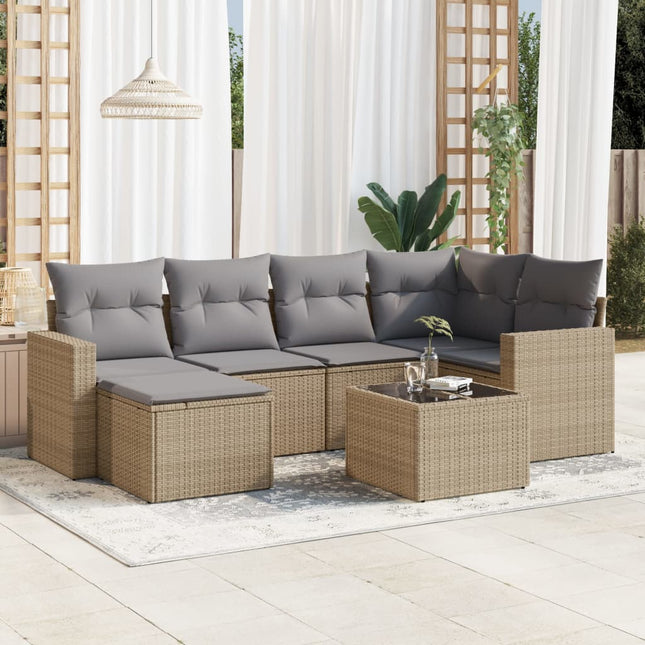 7-Delige Loungeset Met Kussens Poly Rattan Beige