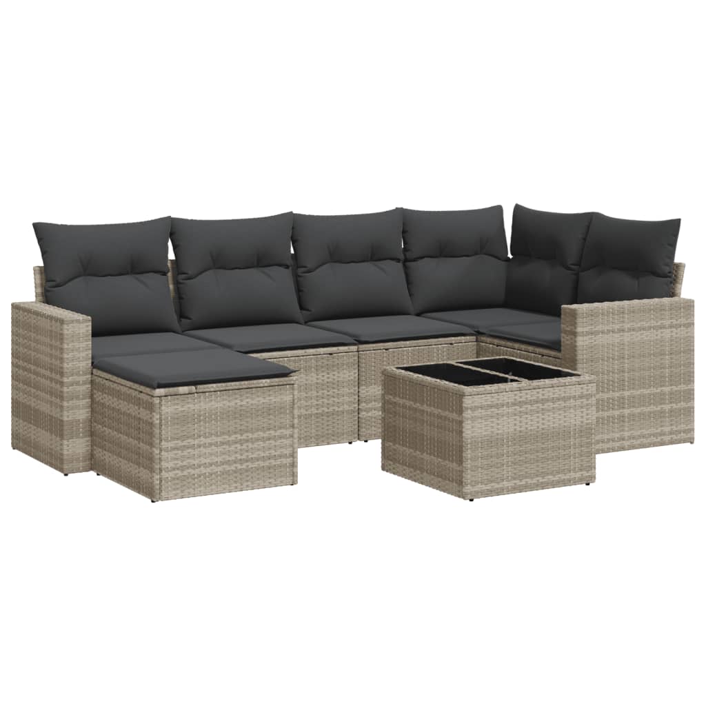 7-delige Loungeset met kussens poly rattan lichtgrijs