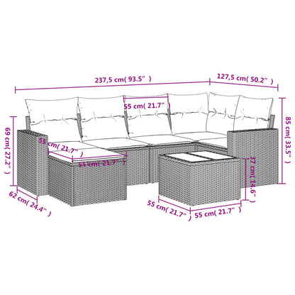 7-delige Loungeset met kussens poly rattan lichtgrijs
