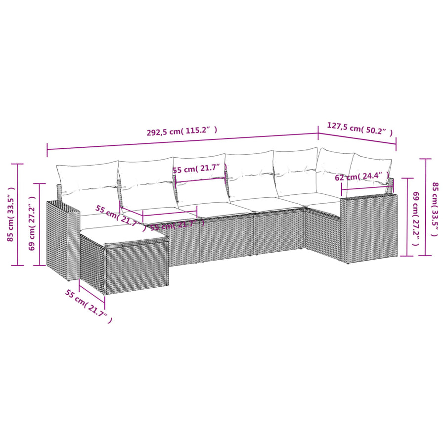 7-Delige Loungeset Met Kussens Poly Rattan Grijs