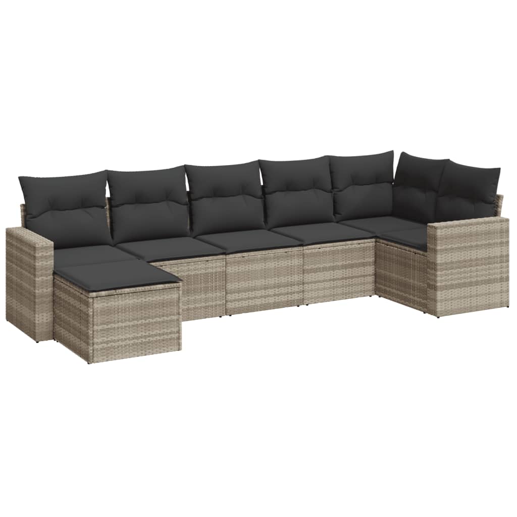 7-delige Loungeset met kussens poly rattan lichtgrijs
