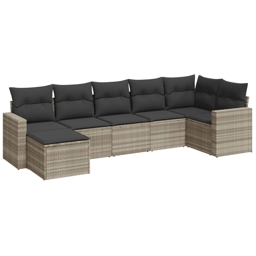 7-delige Loungeset met kussens poly rattan lichtgrijs