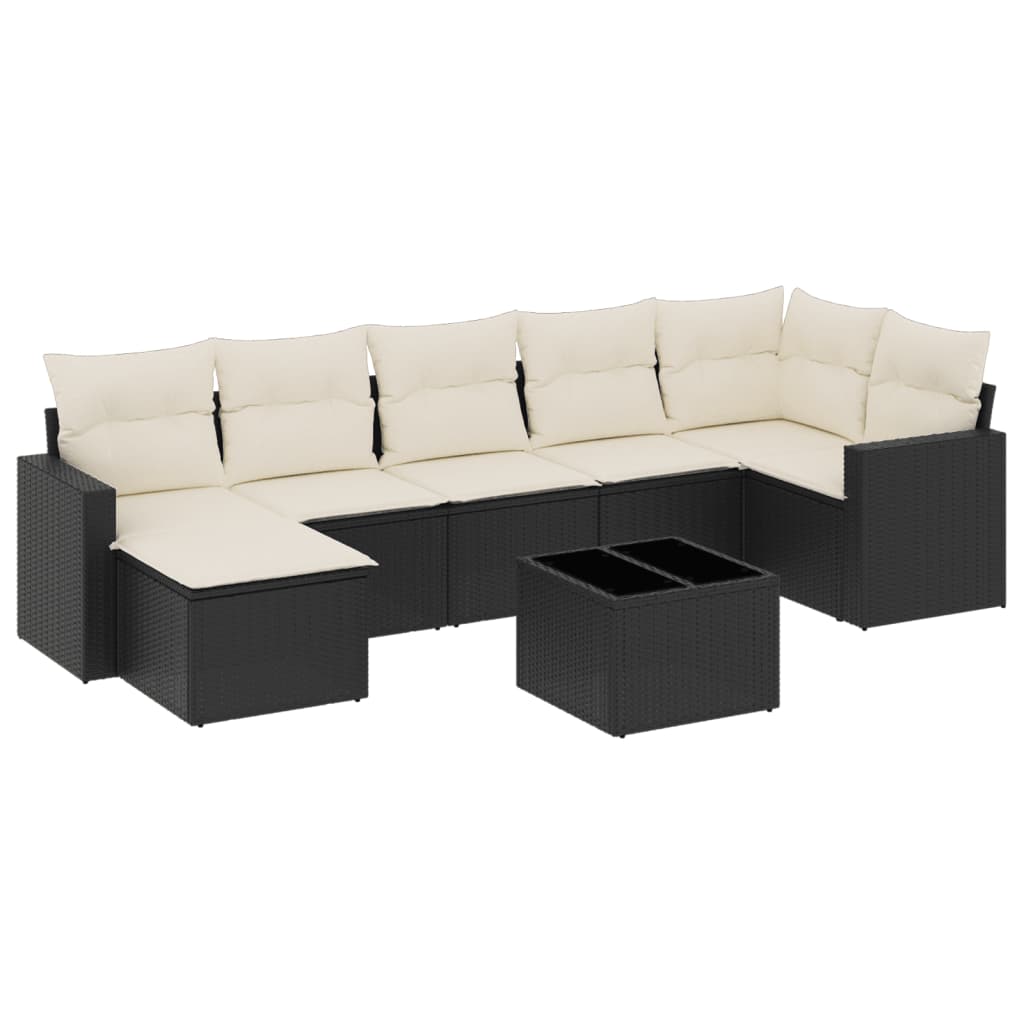 8-delige Loungeset met kussens poly rattan zwart 1 Zwart en crème