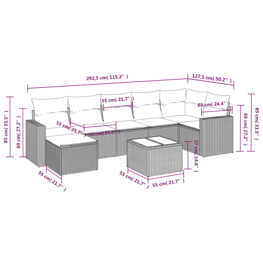 8-Delige Loungeset Met Kussens Poly Rattan Beige
