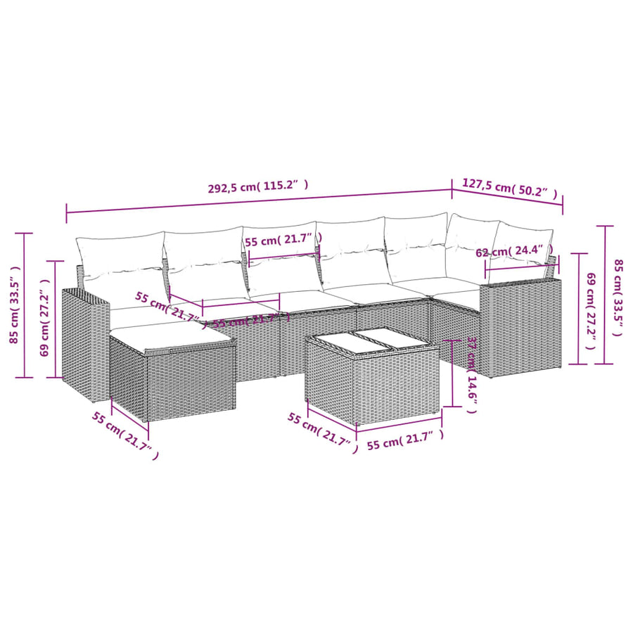 8-Delige Loungeset Met Kussens Poly Rattan Grijs