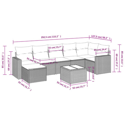 8-delige Loungeset met kussens poly rattan lichtgrijs