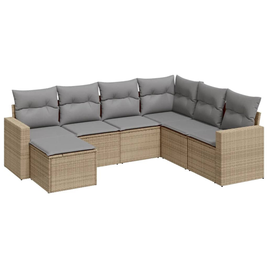 7-Delige Loungeset Met Kussens Poly Rattan Beige