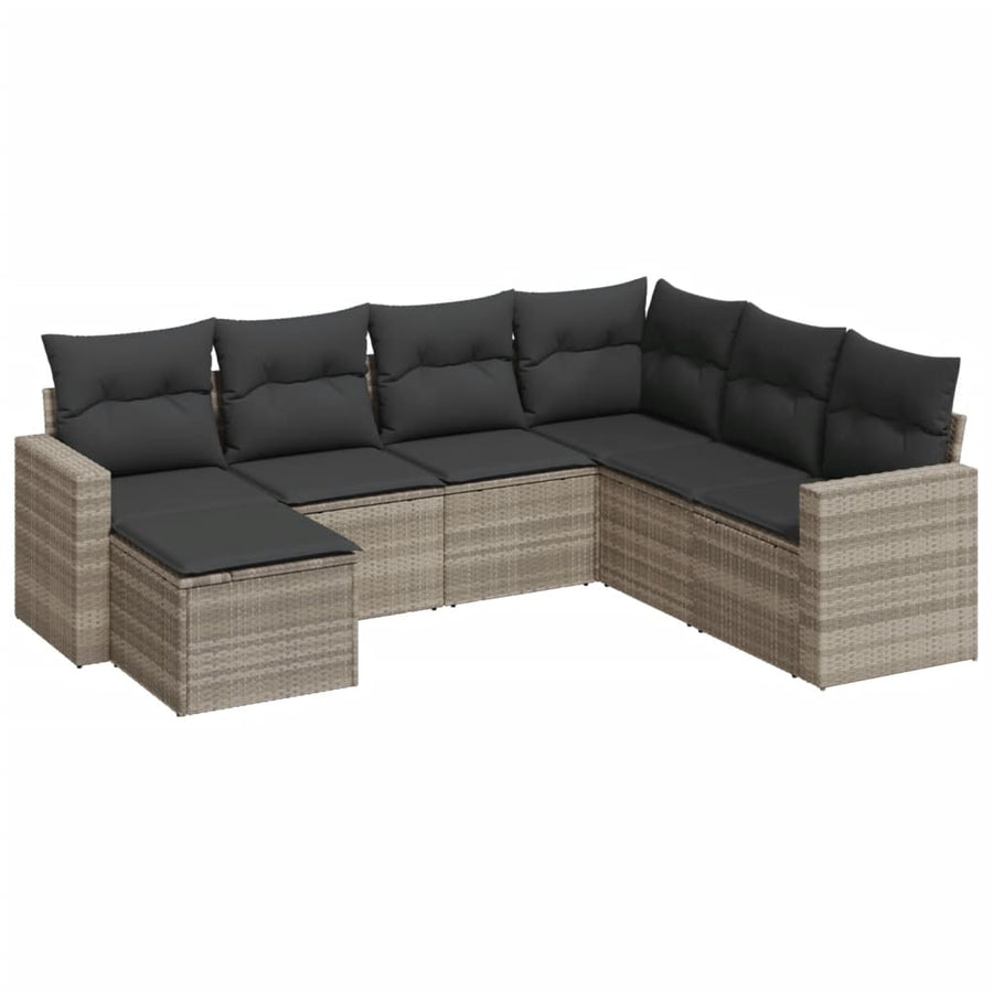 7-delige Loungeset met kussens poly rattan lichtgrijs