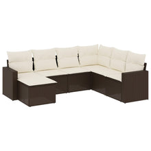 7-Delige Loungeset Met Kussens Poly Rattan Bruin en crème Zonder tafel