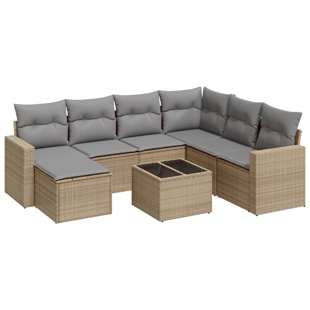 8-Delige Loungeset Met Kussens Poly Rattan Beige