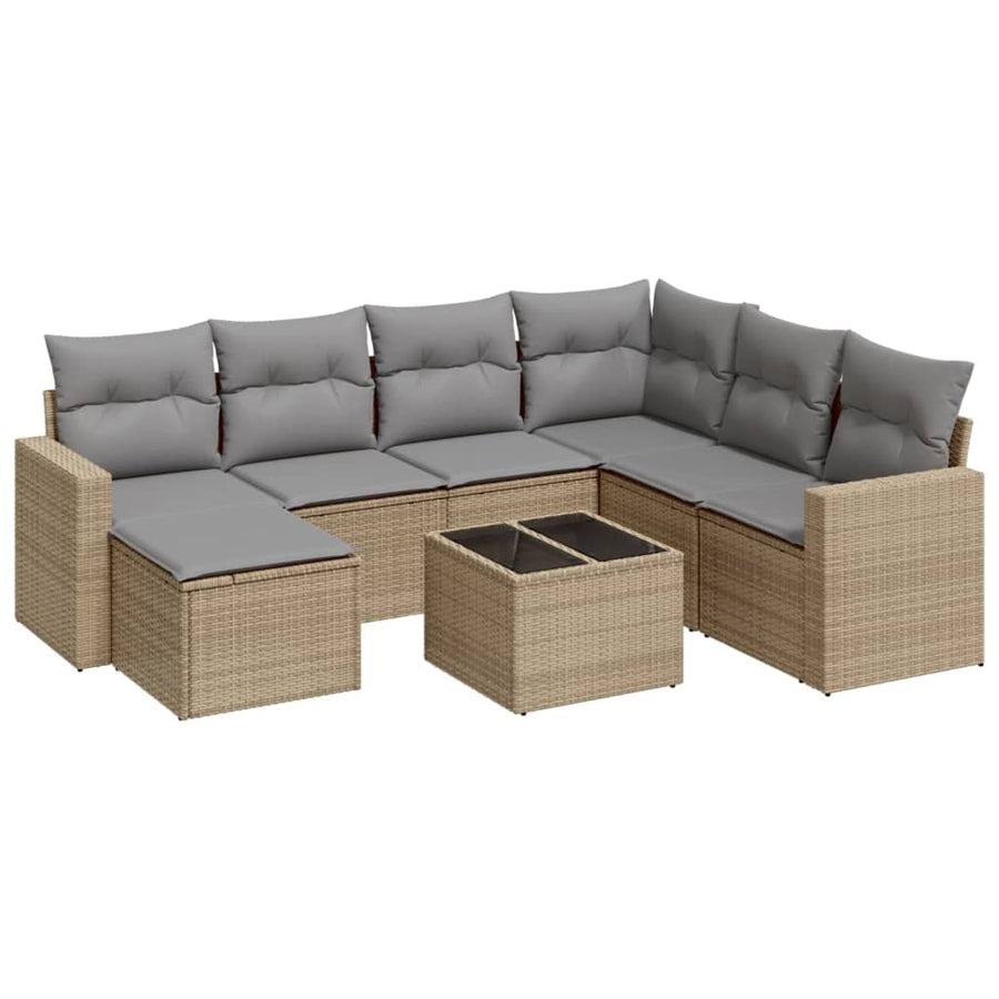 8-Delige Loungeset Met Kussens Poly Rattan Beige