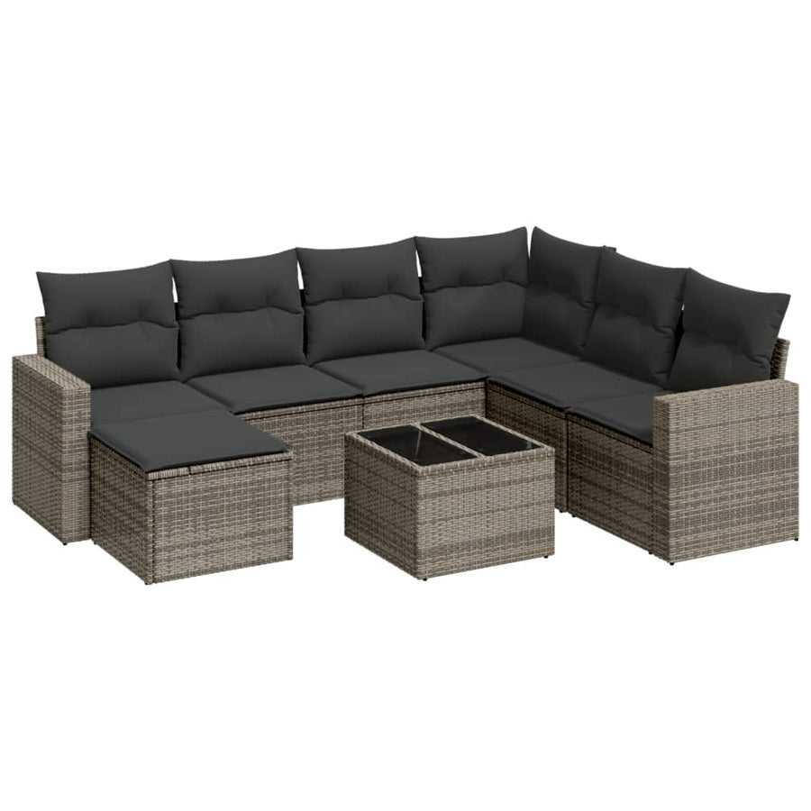 8-Delige Loungeset Met Kussens Poly Rattan Grijs