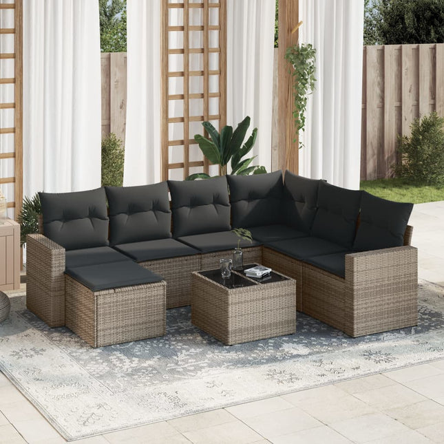 8-Delige Loungeset Met Kussens Poly Rattan Grijs