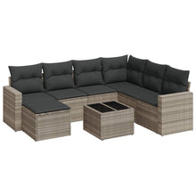 8-delige Loungeset met kussens poly rattan lichtgrijs