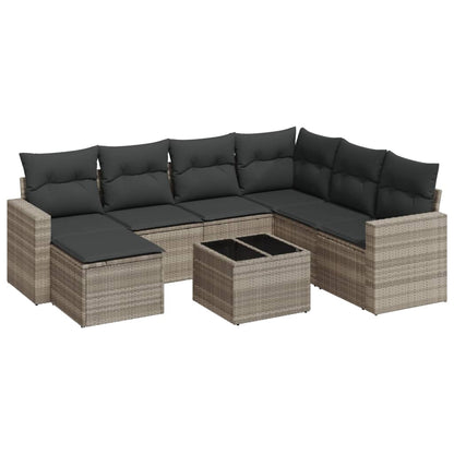 8-delige Loungeset met kussens poly rattan lichtgrijs