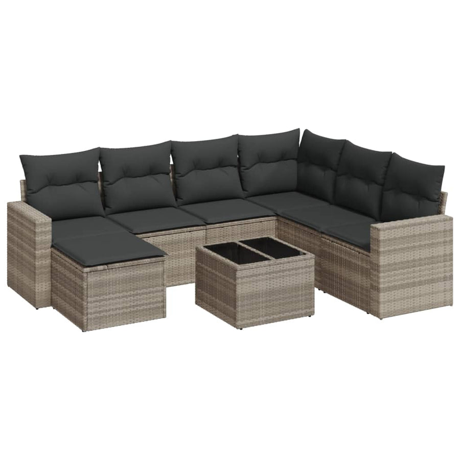 8-delige Loungeset met kussens poly rattan lichtgrijs