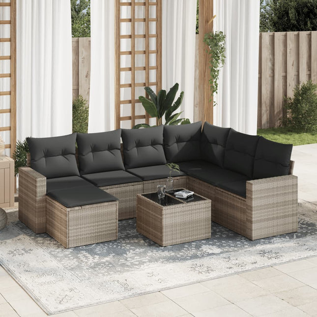 8-delige Loungeset met kussens poly rattan lichtgrijs