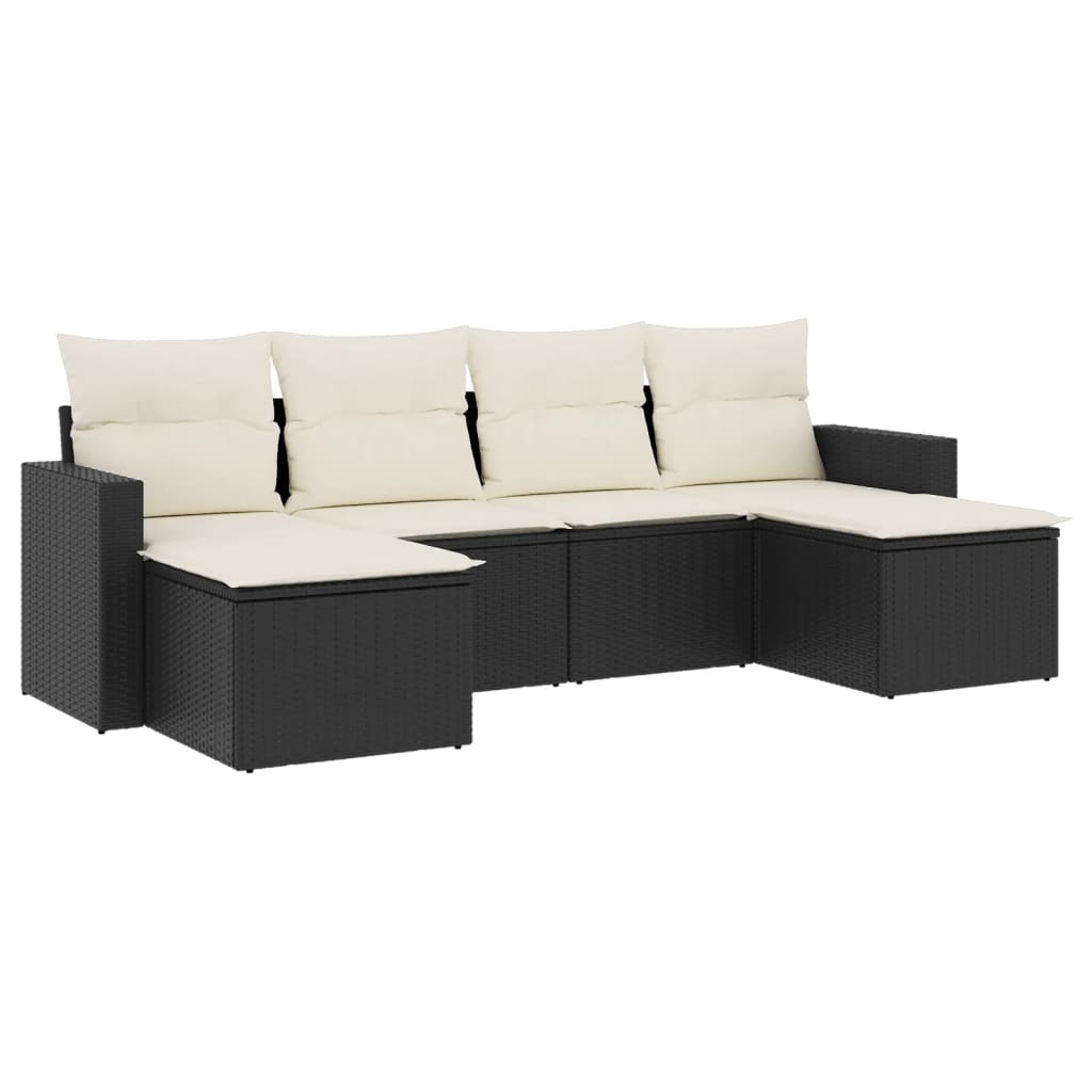 6-Delige Loungeset Met Kussens Poly Rattan Zwart