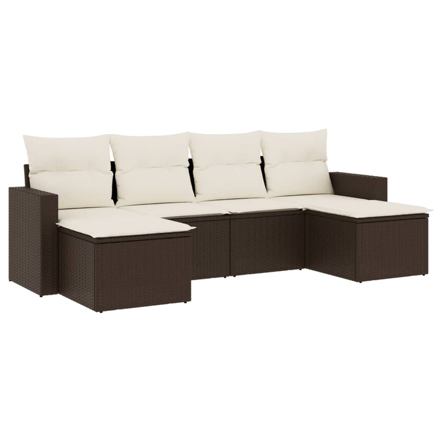 6-delige Loungeset met kussens poly rattan bruin 1 Bruin en crème
