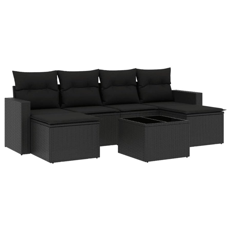 7-Delige Loungeset Met Kussens Poly Rattan Zwart