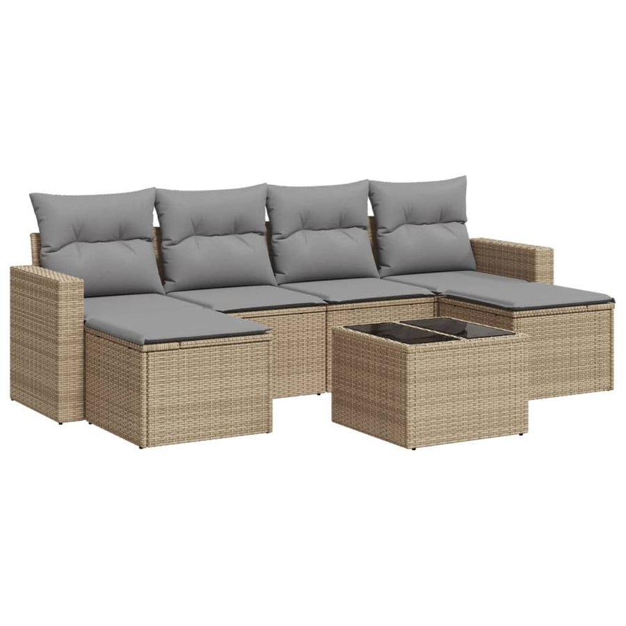 7-Delige Loungeset Met Kussens Poly Rattan Beige