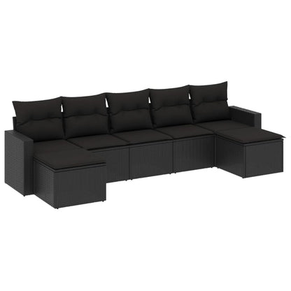 7-Delige Loungeset Met Kussens Poly Rattan Zwart