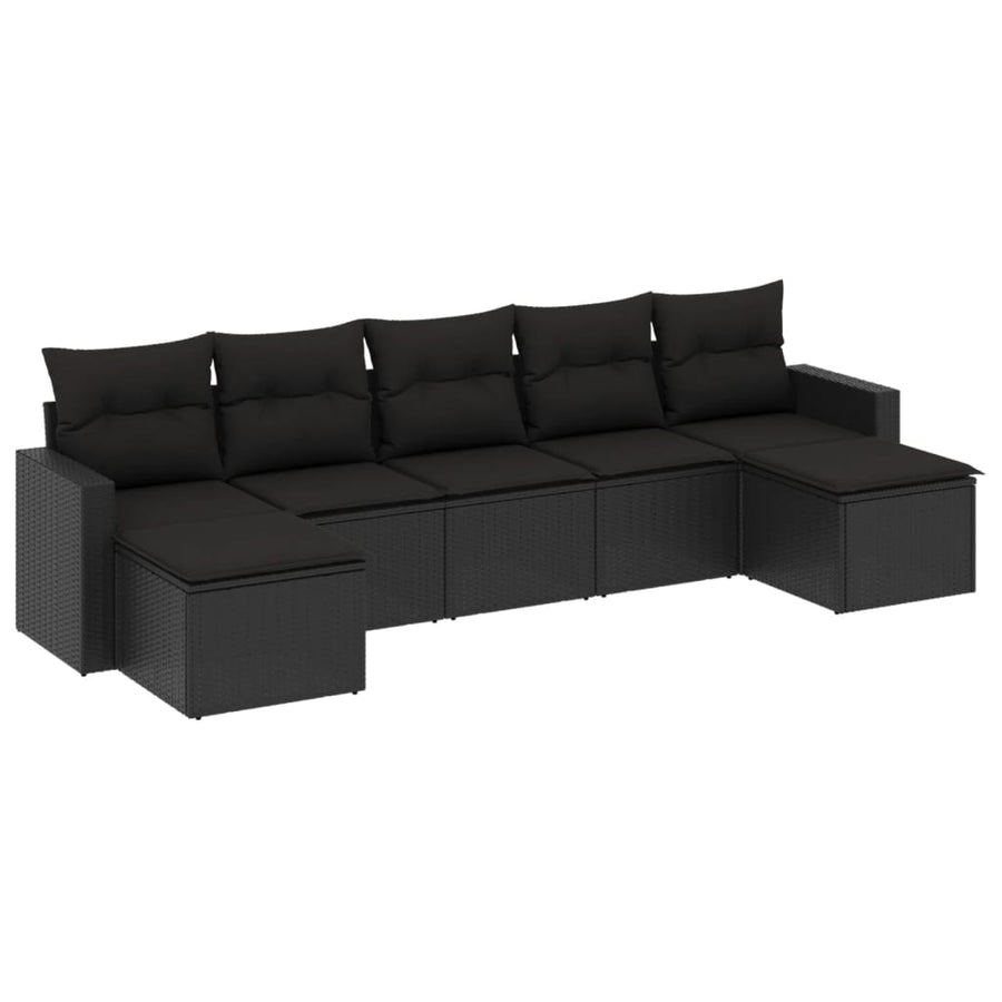 7-Delige Loungeset Met Kussens Poly Rattan Zwart