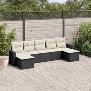 Loungeset 7-delig poly rattan zwart met kussens