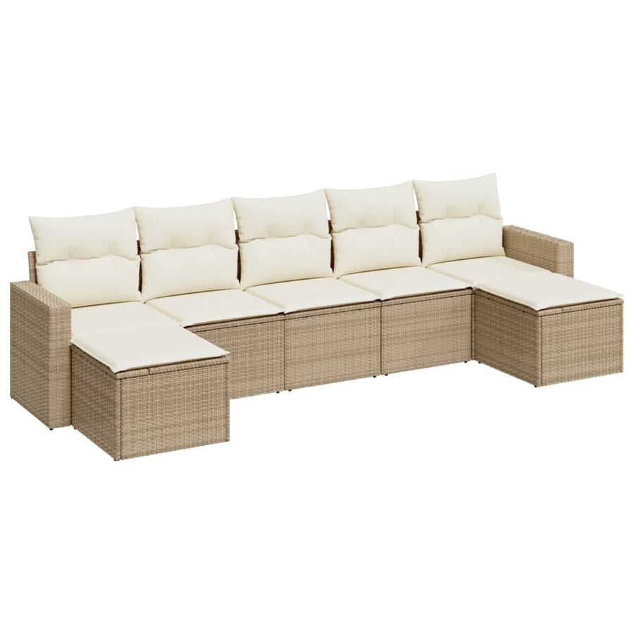7-delige Loungeset met kussens poly rattan beige