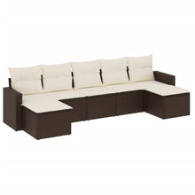 7-Delige Loungeset Met Kussens Poly Rattan Bruin en crème Zonder tafel