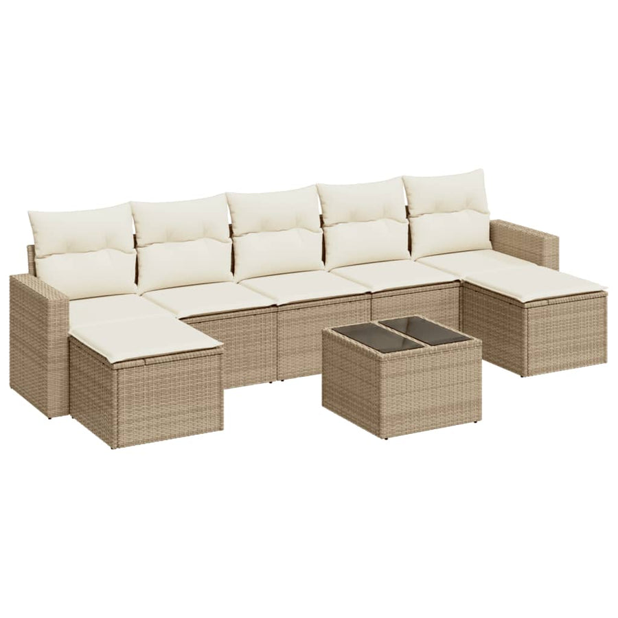 8-delige Loungeset met kussens poly rattan beige