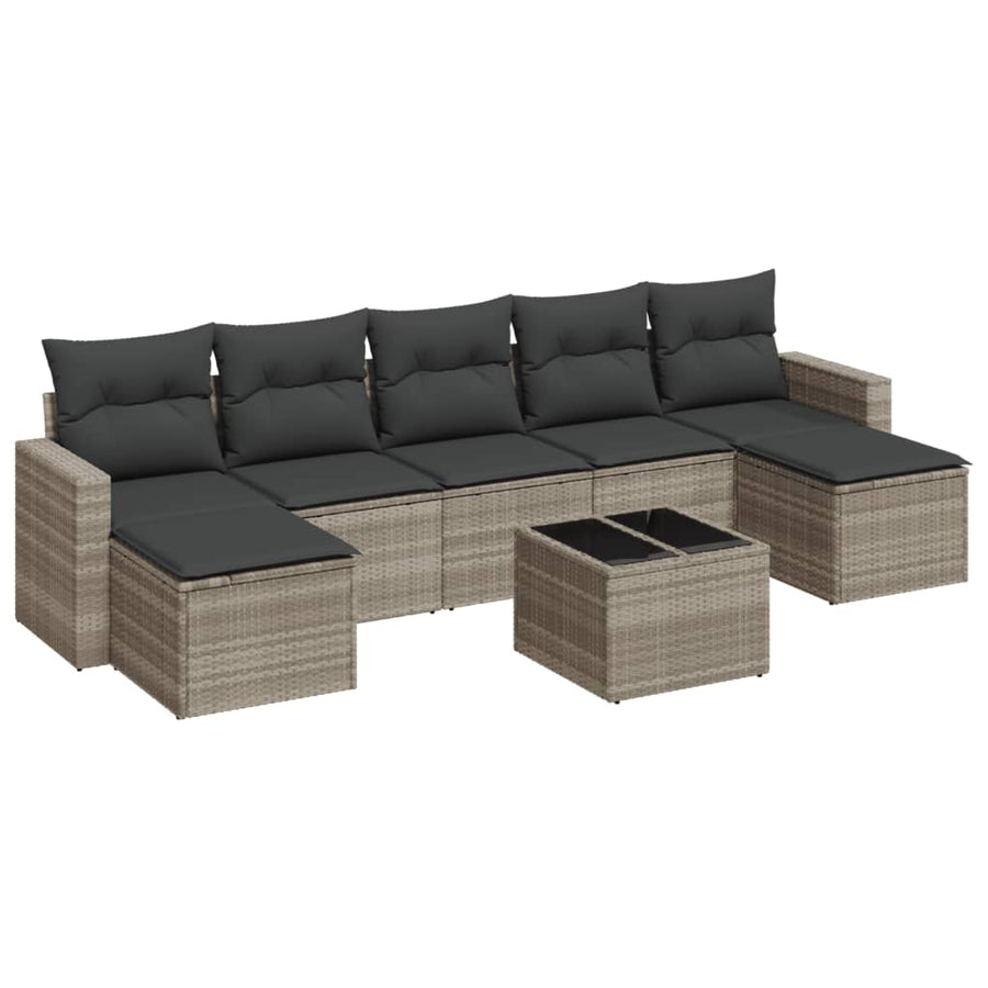 8-delige Loungeset met kussens poly rattan lichtgrijs