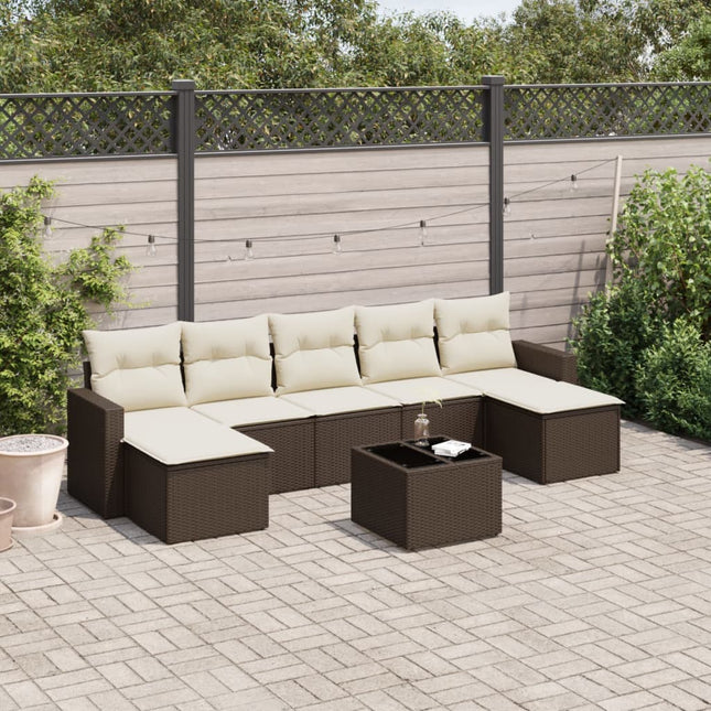 8-delige Loungeset met kussens poly rattan bruin