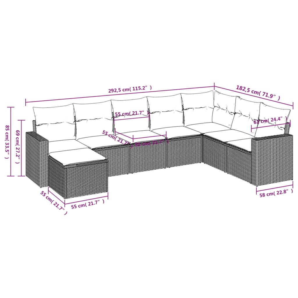 8-Delige Loungeset Met Kussens Poly Rattan Zwart