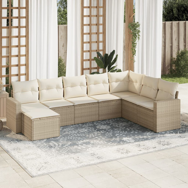 8-Delige Loungeset Met Kussens Poly Rattan Beige