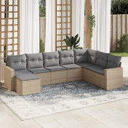 8-piece Lounge Set with Cushions Poly Rattan Beige