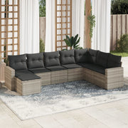 Loungeset 8-delig poly rattan lichtgrijs