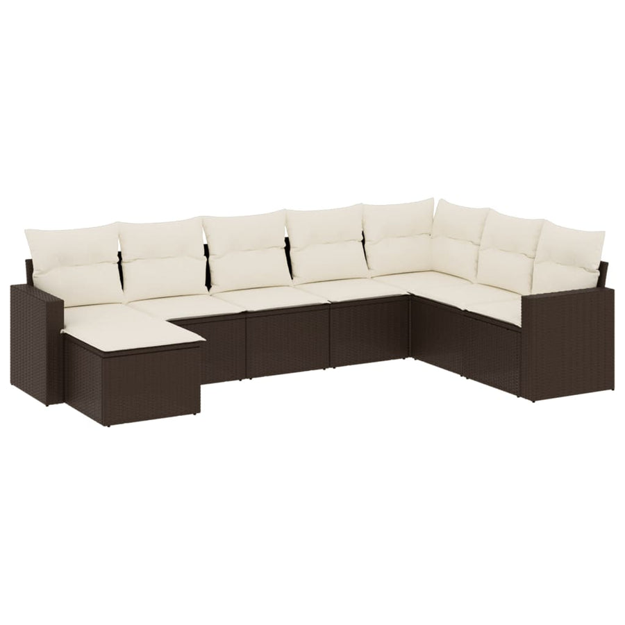 8-delige Loungeset met kussens poly rattan bruin 1 Bruin en crème