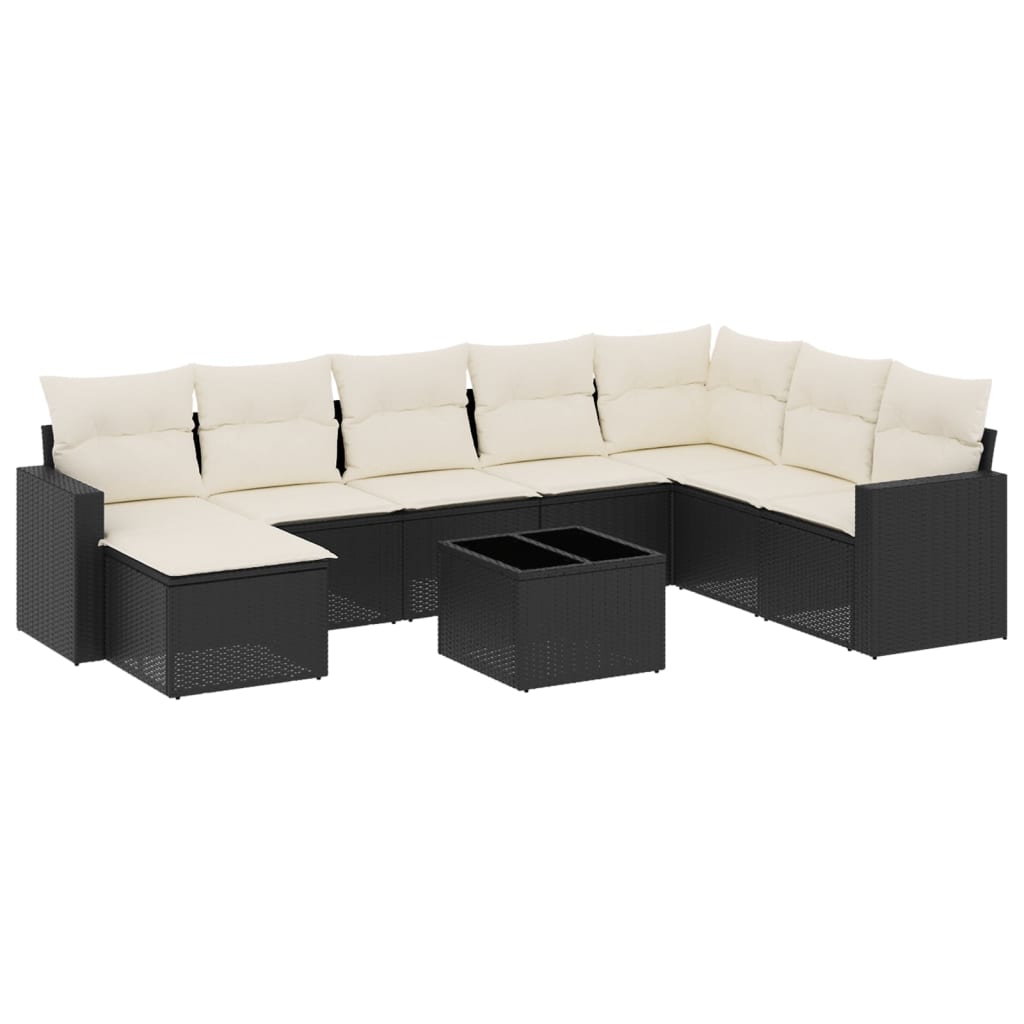 9-Delige Loungeset Met Kussens Poly Rattan Zwart