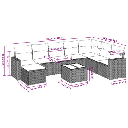 9-Delige Loungeset Met Kussens Poly Rattan Zwart