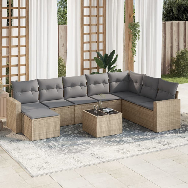 9-Delige Loungeset Met Kussens Poly Rattan Beige