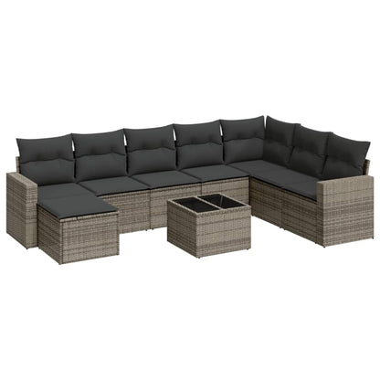 9-Delige Loungeset Met Kussens Poly Rattan Grijs