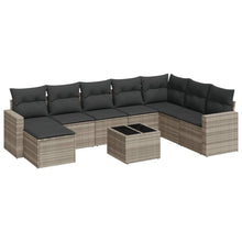9-delige Loungeset met kussens poly rattan lichtgrijs